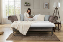 Chesterfield 3 Seater Sofa Bed Perla Illusions Grey Fabric Chrome Feet Stud In Balmoral Style - thumbnail 3