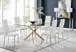 Furniturebox Uk Leonardo 6 Gold Dining Table And 6 White Milan Chairs - thumbnail 1