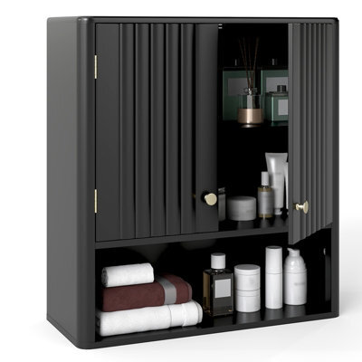 Costway Fluted Bathroom Wall Cabinet 2-Door Medicine Cabinet-Black - image 1