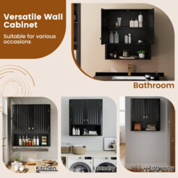 Costway Fluted Bathroom Wall Cabinet 2-Door Medicine Cabinet-Black - thumbnail 9