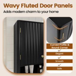 Costway Fluted Bathroom Wall Cabinet 2-Door Medicine Cabinet-Black - thumbnail 8