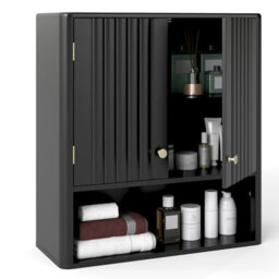Costway Fluted Bathroom Wall Cabinet 2-Door Medicine Cabinet-Black - thumbnail 1