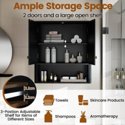 Costway Fluted Bathroom Wall Cabinet 2-Door Medicine Cabinet-Black - thumbnail 7