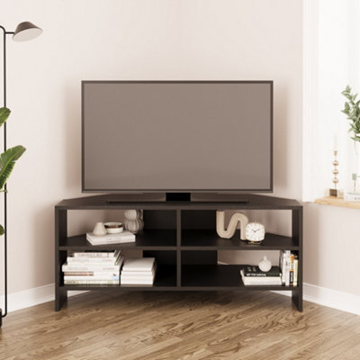 Roy Corner Tv Stand-Space-Saving Tv Unit & Tv Stand Cabinet For 43-48'' Tvs,compact Media Console With Open Shelves, Black - image 1