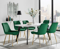 Furniturebox Andria Black Leg Marble Effect Dining Table And  6 Green Pesaro Gold Leg Chairs