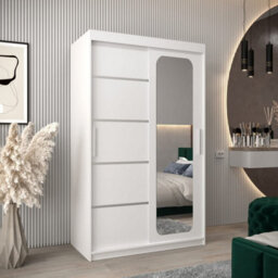 Arte Contemporary White Uppsala V2 Sliding Door Wardrobe 120Cm - Fresh Storage With Mirror
