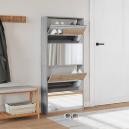 Berkfield Shoe Cabinet With Mirror 4-Layer Grey Sonoma 63X17X134 Cm - thumbnail 3