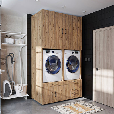 Roomart A Plus, Twin Washer And Dryer Cabinet Set, Oak Effect, Extra Tall - image 1
