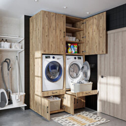 Roomart A Plus, Twin Washer And Dryer Cabinet Set, Oak Effect, Extra Tall - thumbnail 3