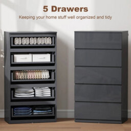 Bedroom Chest Of Drawers, 5 Drawers Dresser, Drawer Unit, Grey - thumbnail 6
