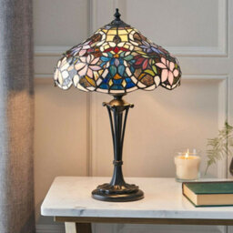 Tiffany Glass Table Lamp Light Dark Bronze & Multi Colour Floral Shade I00229 - thumbnail 3