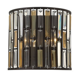 Elegant Twin Wall Light With Amber Pearl And Crystal In Vintage Bronze Finish