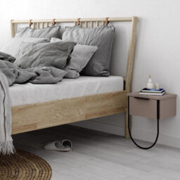 Fwstyle Modern 1 Door Bedside Table Cabinet Mocha Grey Wall Mounted Design - thumbnail 1