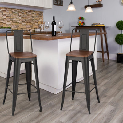 Living And Home Bar Stools Set Of 2 Metal Frame Matte Texture Industrial Style High Chair Bar Stools - image 1