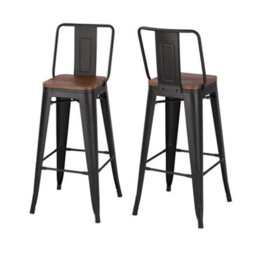 Living And Home Bar Stools Set Of 2 Metal Frame Matte Texture Industrial Style High Chair Bar Stools - thumbnail 2
