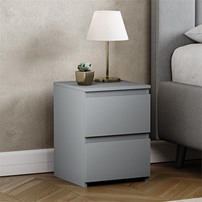 Grey Modern 2 Drawer Chest Of Drawers Bedside Table Nightstand Bedroom Furniture - image 1