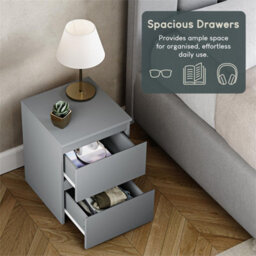Grey  Modern 2 Drawer Chest Of Drawers Bedside Table Nightstand Bedroom Furniture - thumbnail 4