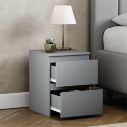 Grey  Modern 2 Drawer Chest Of Drawers Bedside Table Nightstand Bedroom Furniture - thumbnail 3