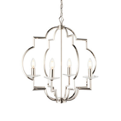 Anson Lighting Verte 4Lt  Polished Nickel Plate & Clear Crystal Ceiling Pendant