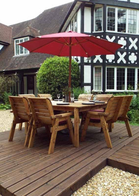 Charles Taylor Trading Eight Seater Square Table Set With Cushions - W250 X D250 X H98 - Fully Assemble - Burgundy - image 1