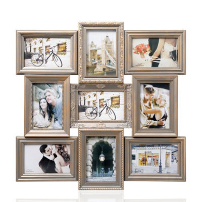 "Arpan Vintage Gold Multi Aperture Picture Photo Frame, Holds 9 X 6X4"" Photos, Best Gifting Frame, Family Frame" - image 1