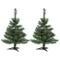 Harbour Housewares Artificial Fir Christmas Trees - 60Cm - Green - Pack Of 2 - thumbnail 1