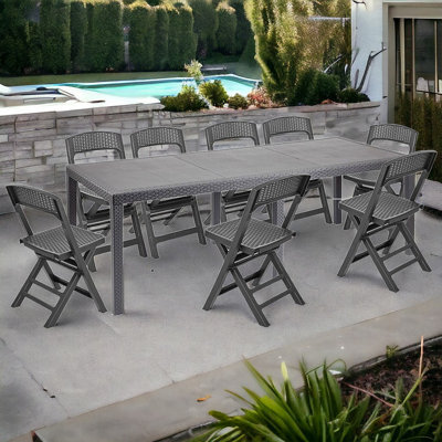 Urbn-Garden 76Cm Height Long Anthracite Garden Dining Table & 8Pcs Foldable Chairs Set Outdoor Furniture - image 1