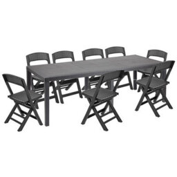 Urbn-Garden 76Cm Height Long Anthracite Garden Dining Table & 8Pcs Foldable Chairs Set Outdoor Furniture - thumbnail 4