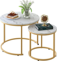Huhote Elegant Nesting Tables Coffee Tables 2 Set With Gold Frame 23.6/15.7 In For Living Room Bedroom Office Side Table End Table - thumbnail 2
