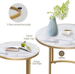 Huhote Elegant Nesting Tables Coffee Tables 2 Set With Gold Frame 23.6/15.7 In For Living Room Bedroom Office Side Table End Table - thumbnail 4