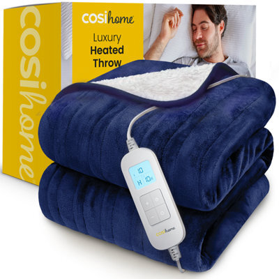 Cosi Home Fleece & Sherpa Electric Heated Throw - Navy - image 1