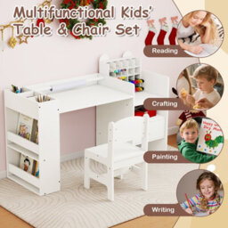 Costway Kids Art Table & Chair Set Toddler Painting Study Desk With Removable Paper Roll Holder-White - thumbnail 8