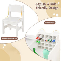 Costway Kids Art Table & Chair Set Toddler Painting Study Desk With Removable Paper Roll Holder-White - thumbnail 7