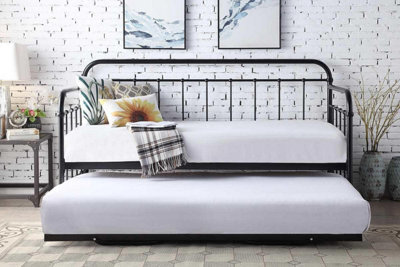 Harlow Black Metal Day Bed With Folding Guest Trundle - image 1