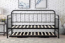 Harlow Black Metal Day Bed With Folding Guest Trundle - thumbnail 2