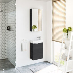 Impact Furniture Bathroom Vanity Unit Small Sink Cabinet 400mm Basin Cloakroom Wall Hung Black Grey Ash Avir - thumbnail 9