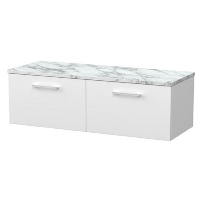 Balterley Pershall Contemporary Wall Hung 2 Drawer Vanity Unit With Laminate Worktop, 1200mm, Matt White - image 1