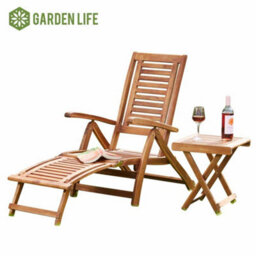 Garden Gear Acacia Hardwood Folding Steamer Deckchair Pre-Treated Garden Furniture With Adjustable Backrest & Integrated Footstool (1) - thumbnail 3