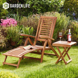 Garden Gear Acacia Hardwood Folding Steamer Deckchair Pre-Treated Garden Furniture With Adjustable Backrest & Integrated Footstool (1) - thumbnail 2