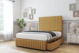 "Sloomy Madison Mustard Plush Divan Bed Set 2 Drawers Right Side With 54"" Floor Standing & 12"" Footboard 4'6 Double" - thumbnail 3