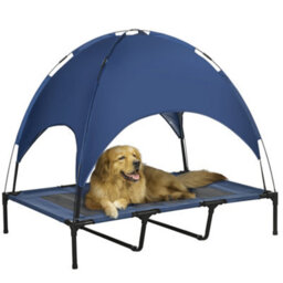 Pawhut 122Cm Elevated Dog Bed Cooling Raised Pet Cot Uv Protection Canopy Blue - thumbnail 2