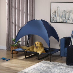 Pawhut 122Cm Elevated Dog Bed Cooling Raised Pet Cot Uv Protection Canopy Blue - thumbnail 1