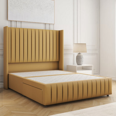 Bsspoke Luna Divan Bed Mustard Plush Velvet 54Inch Headboard & Footboard No Mattress No Drawers In Single Double King 4Ft 6Ft - image 1