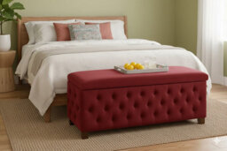 100Cm Empire Ottoman Storage Box - Claret Red Plush Velvet Chesterfield Upholstered Coffee Table - thumbnail 2
