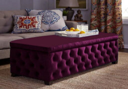 100Cm Empire Ottoman Storage Box - Claret Red Plush Velvet Chesterfield Upholstered Coffee Table - thumbnail 1