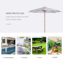 Outsunny 3(M) Wooden Garden Parasol Sun Shade Outdoor Umbrella Canopy White - thumbnail 6