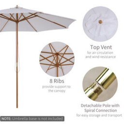 Outsunny 3(M) Wooden Garden Parasol Sun Shade Outdoor Umbrella Canopy White - thumbnail 4