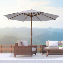 Outsunny 3(M) Wooden Garden Parasol Sun Shade Outdoor Umbrella Canopy White