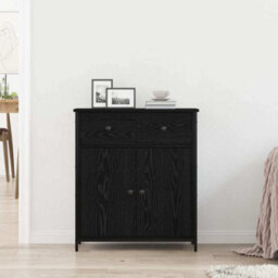 Berkfield Sideboard Black Oak 70X30X80 Cm Engineered Wood And Steel - thumbnail 4