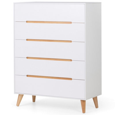 Julian Bowen Alicia 5 Drawer Tall Dresser, White And Oak, Wood, Vertical Chest, Height: 118 X Width: 90 X Depth: 40Cm - image 1